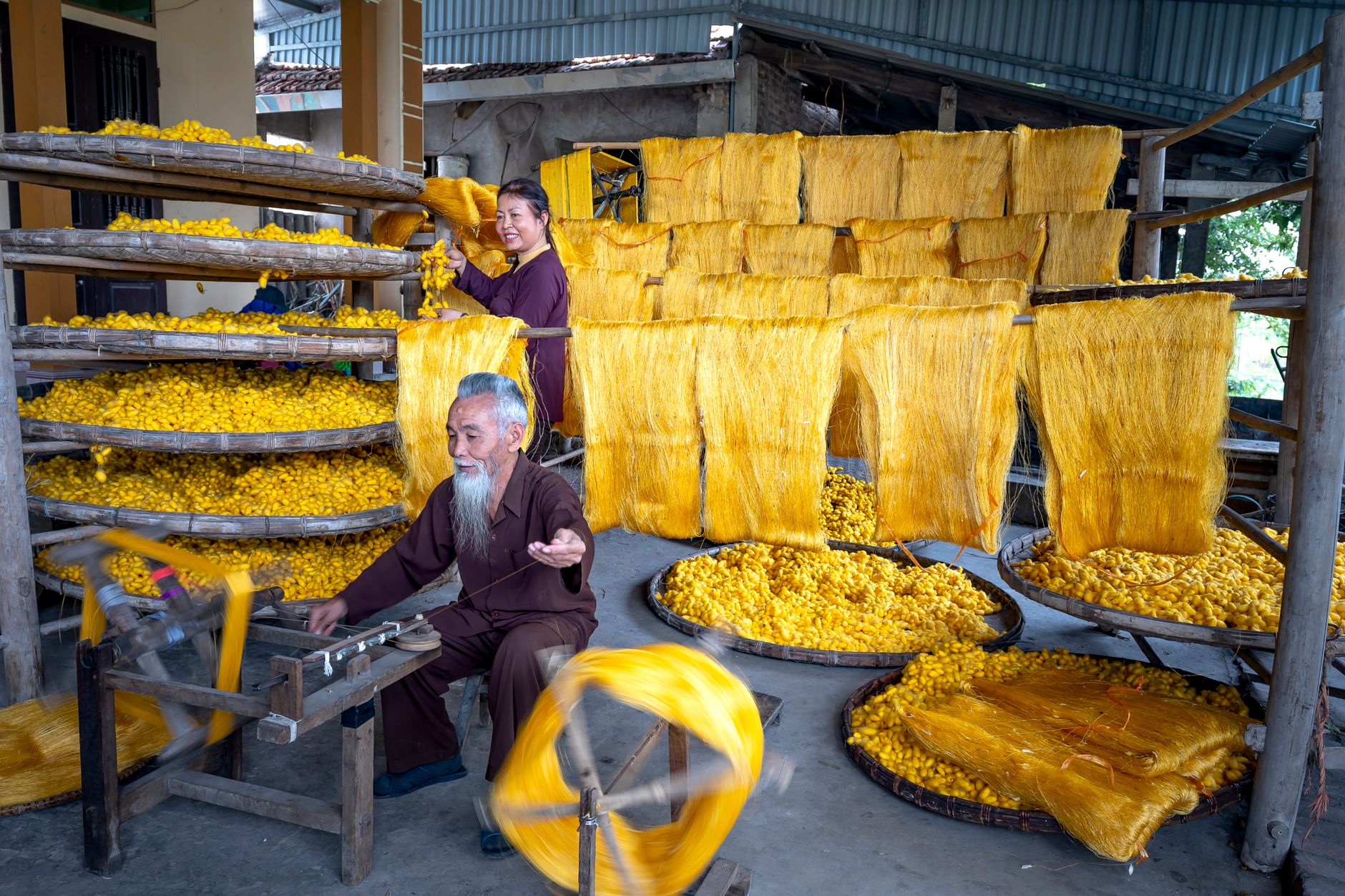 A silk loom in Tan Chau, one of the Mekong Delta's traditional weaving towns.