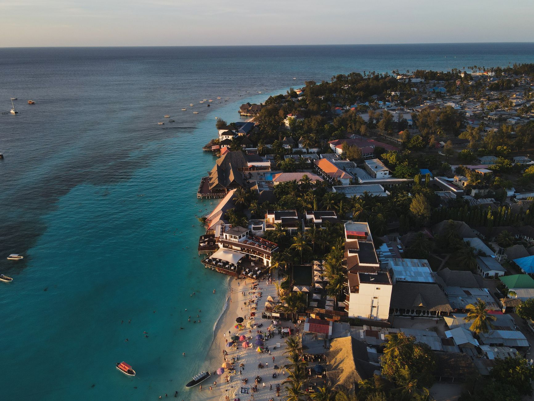 Aerial view of the turquoise water along Zanzibar's northern coastline near Nungwi