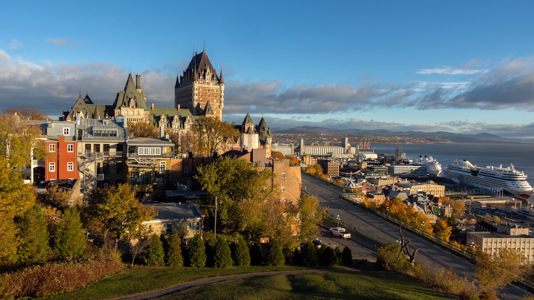 Château Frontenac hotel viewed from Terrasse Dufferin in spring, Old Québec