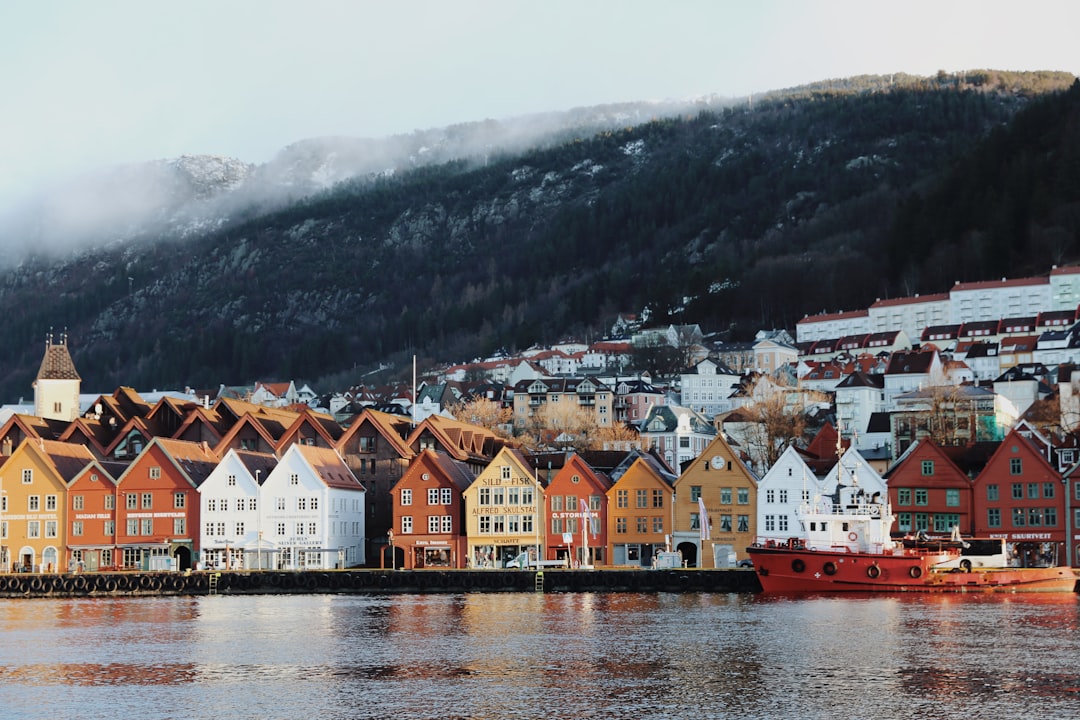 Colorful historic wooden buildings along the Bryggen wharf in Bergen, Norway