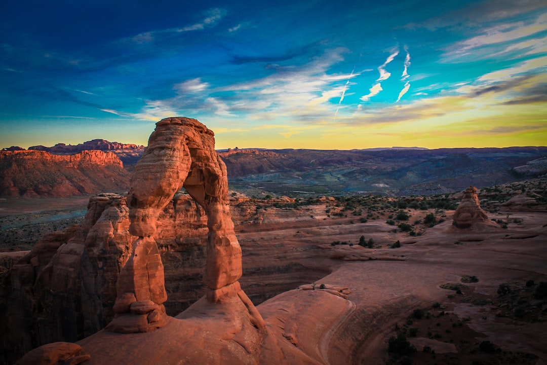 Delicate Arch glowing at golden hour, with far fewer crowds in winter.