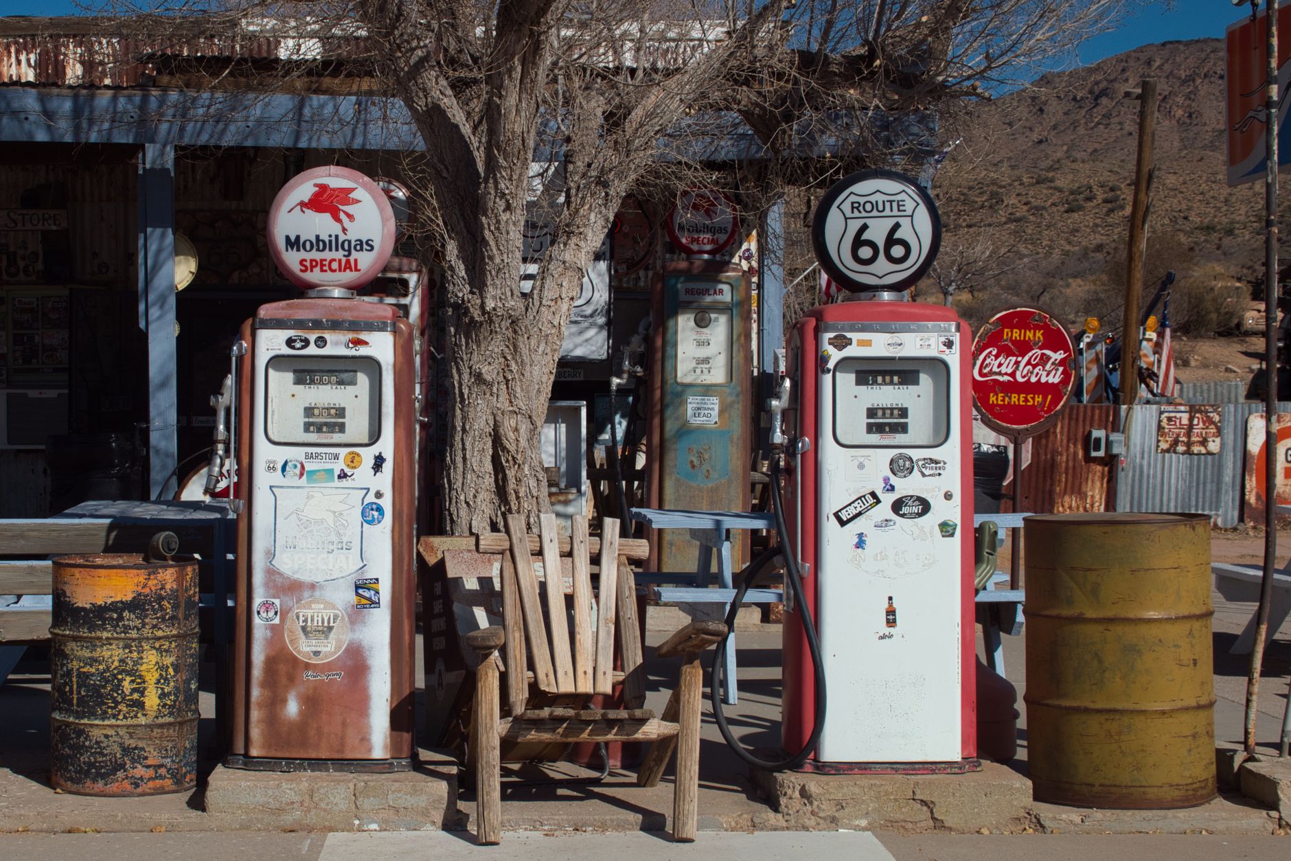 Hackberry General Store's rusting sedans and vintage pumps make it one of the most photographed stops on Route 66.