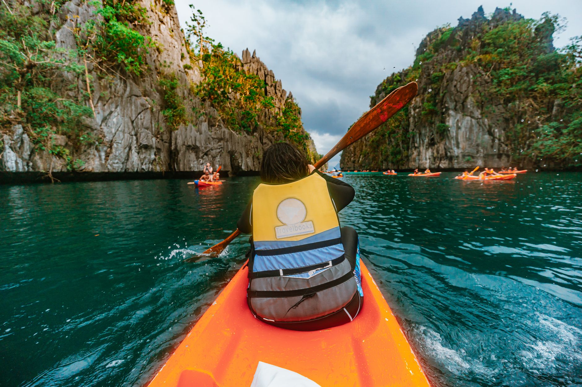 Kayaking through narrow channels and lagoons is possible only during spring's calm conditions, allowing exploration of otherwise unreachable coves.
