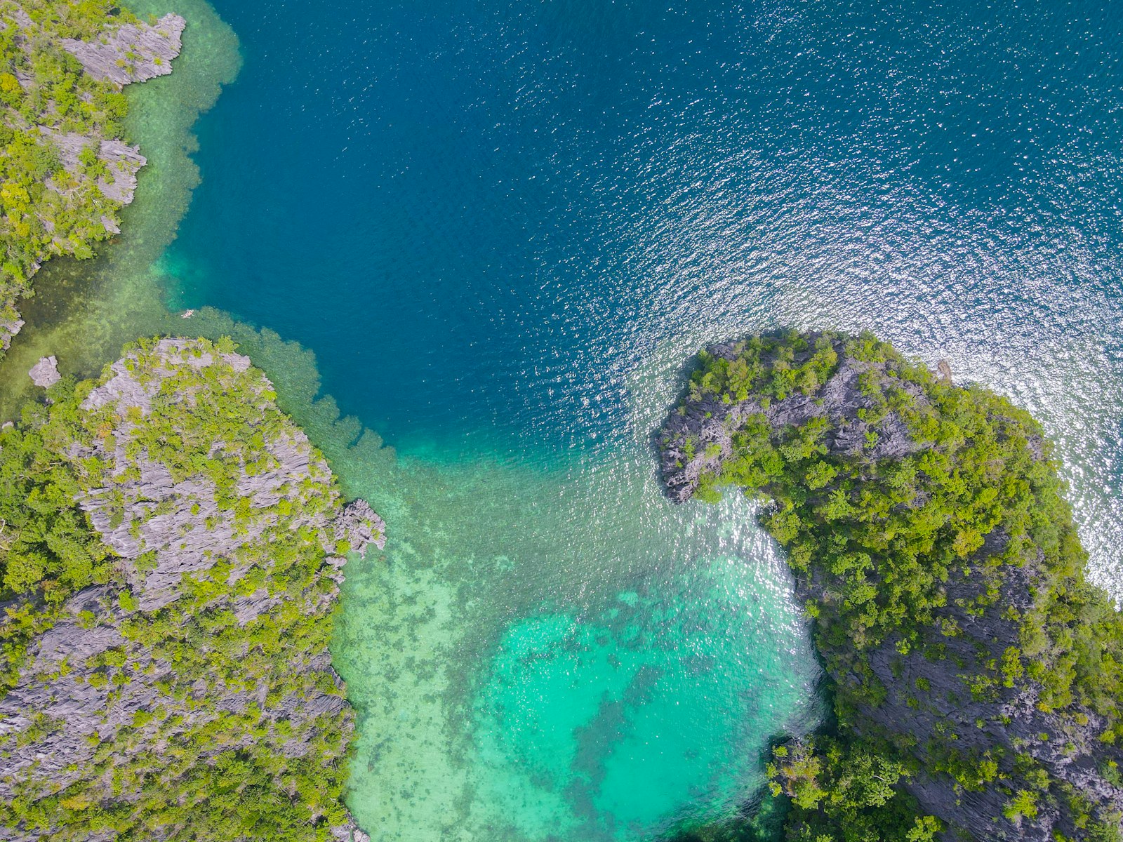 Limestone cliffs in Coron, Palawan reflected in turquoise water