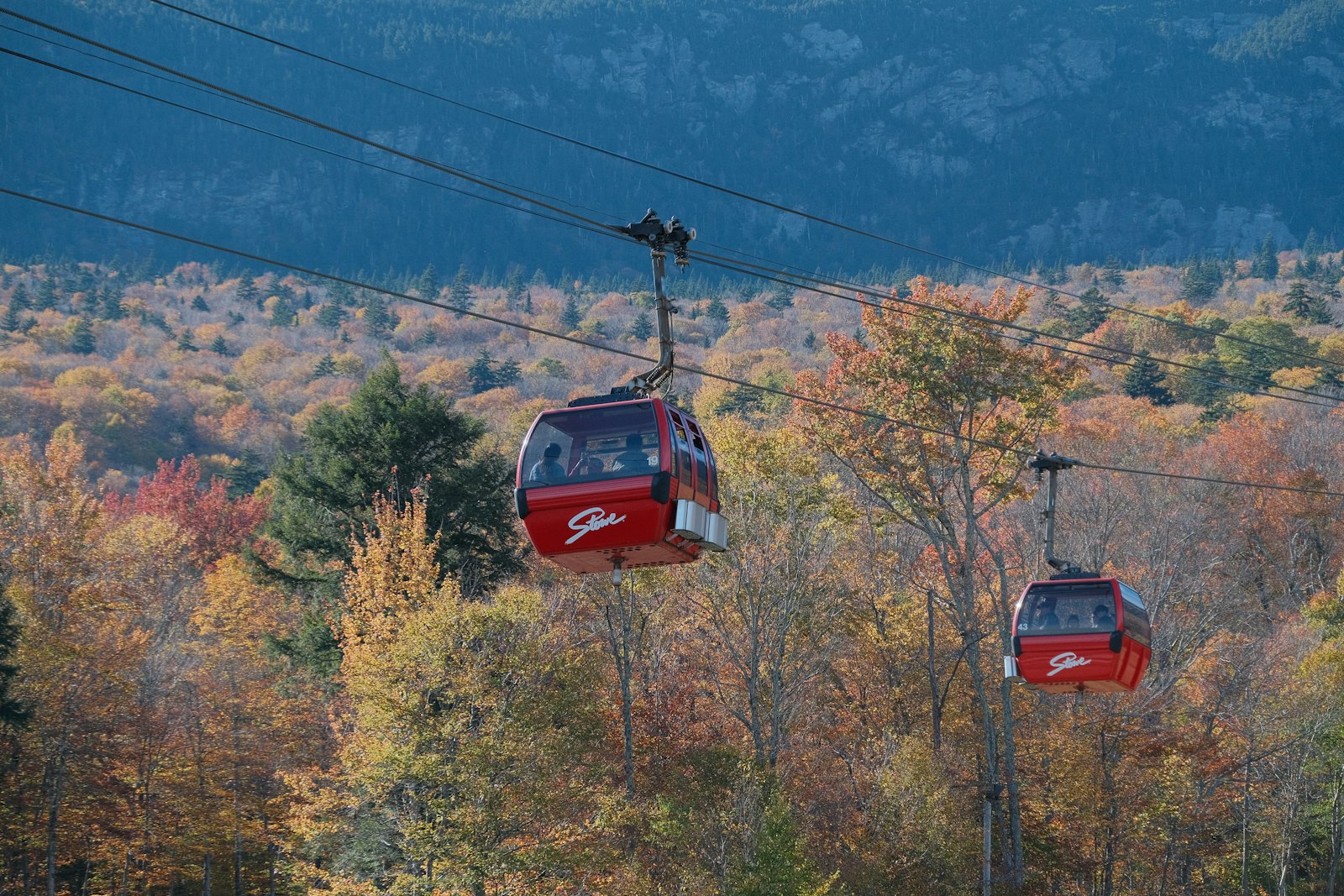 Loon Mountain's gondola offers aerial perspective on the foliage below—a way to appreciate the color without the commit to multi-hour hiking.