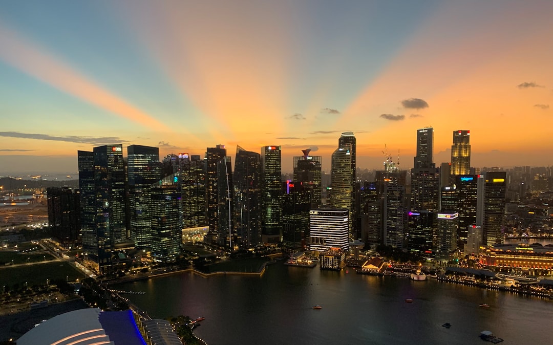 Marina Bay Sands SkyPark and Merlion Park at Dusk