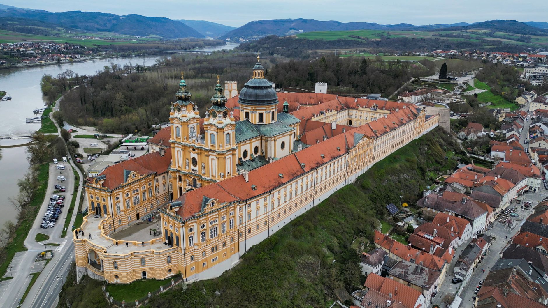 Melk Abbey's terrace overlooks the Danube from its bluff above the town.