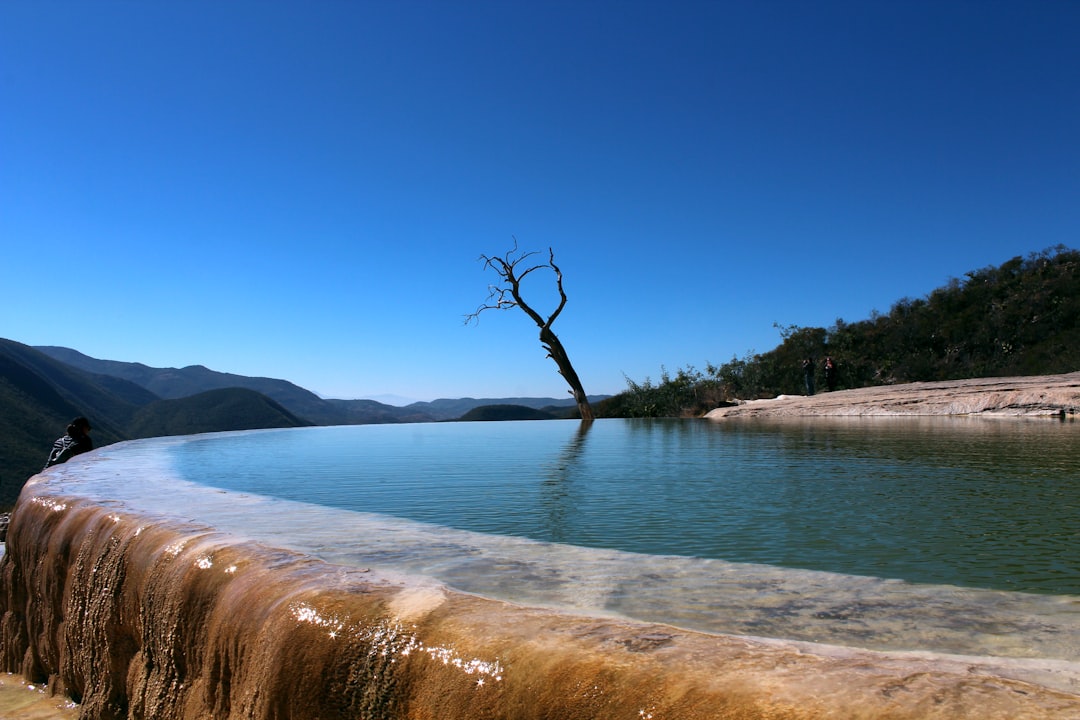 Mineral-rich springs at Hierve el Agua have formed calcified 'waterfalls' that appear frozen mid-flow.