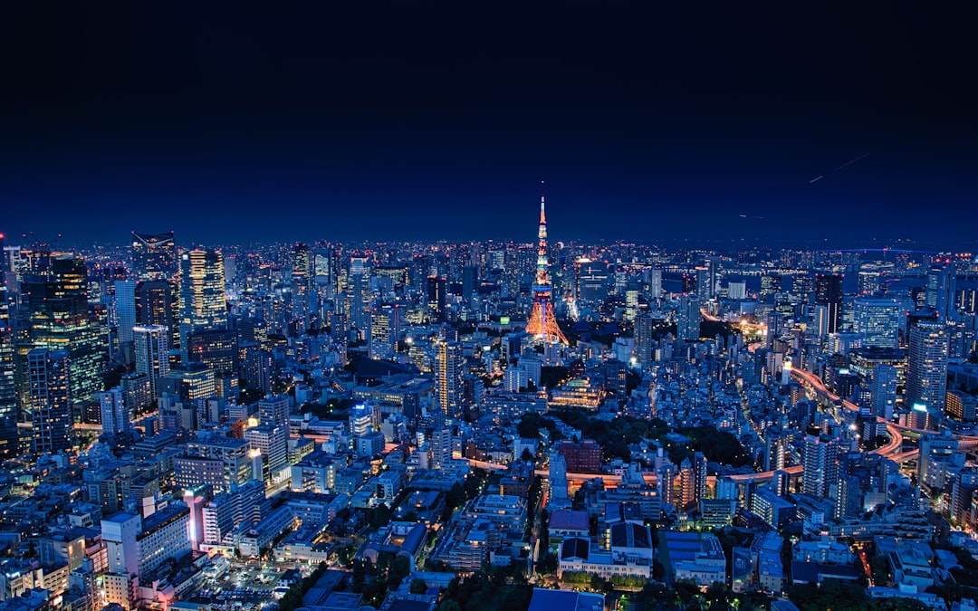 Night views over Shibuya from the rooftop of Shibuya Sky, roughly 230 meters above street level.