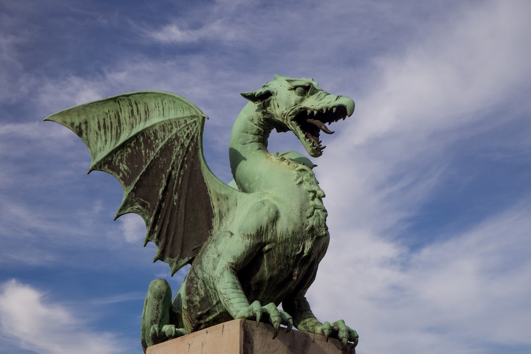 One of the four bronze dragons guarding the Dragon Bridge over the Ljubljanica River.
