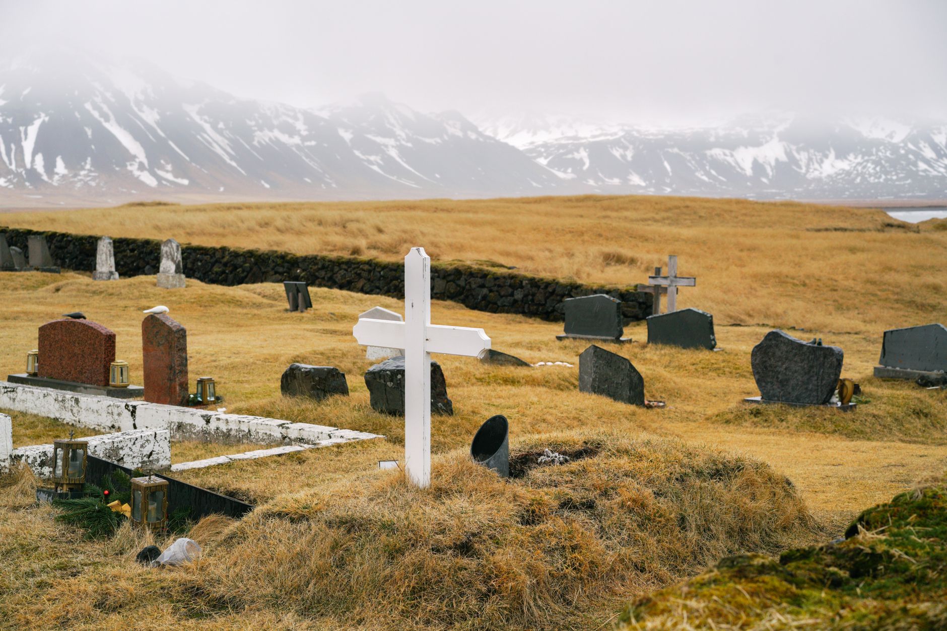 Shackleton's headstone in the small whalers' cemetery at Grytviken, across the island from Stromness Bay.