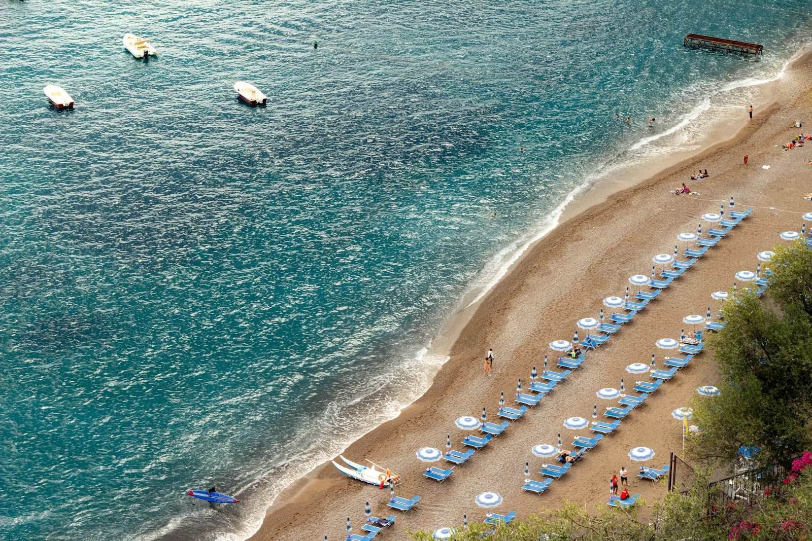 Spiaggia Grande, Positano's main beach, fills with striped umbrellas as the season gets underway.