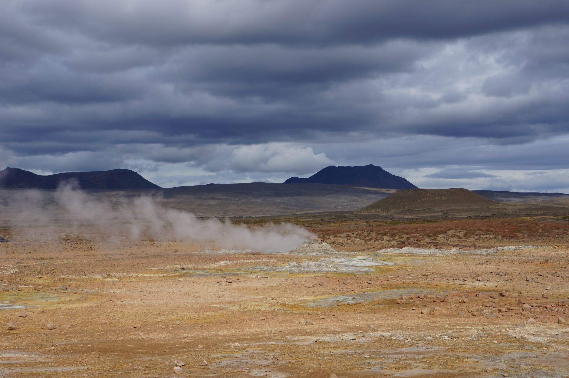 Steam rises from the sulfur vents at Hverir, near Mývatn.