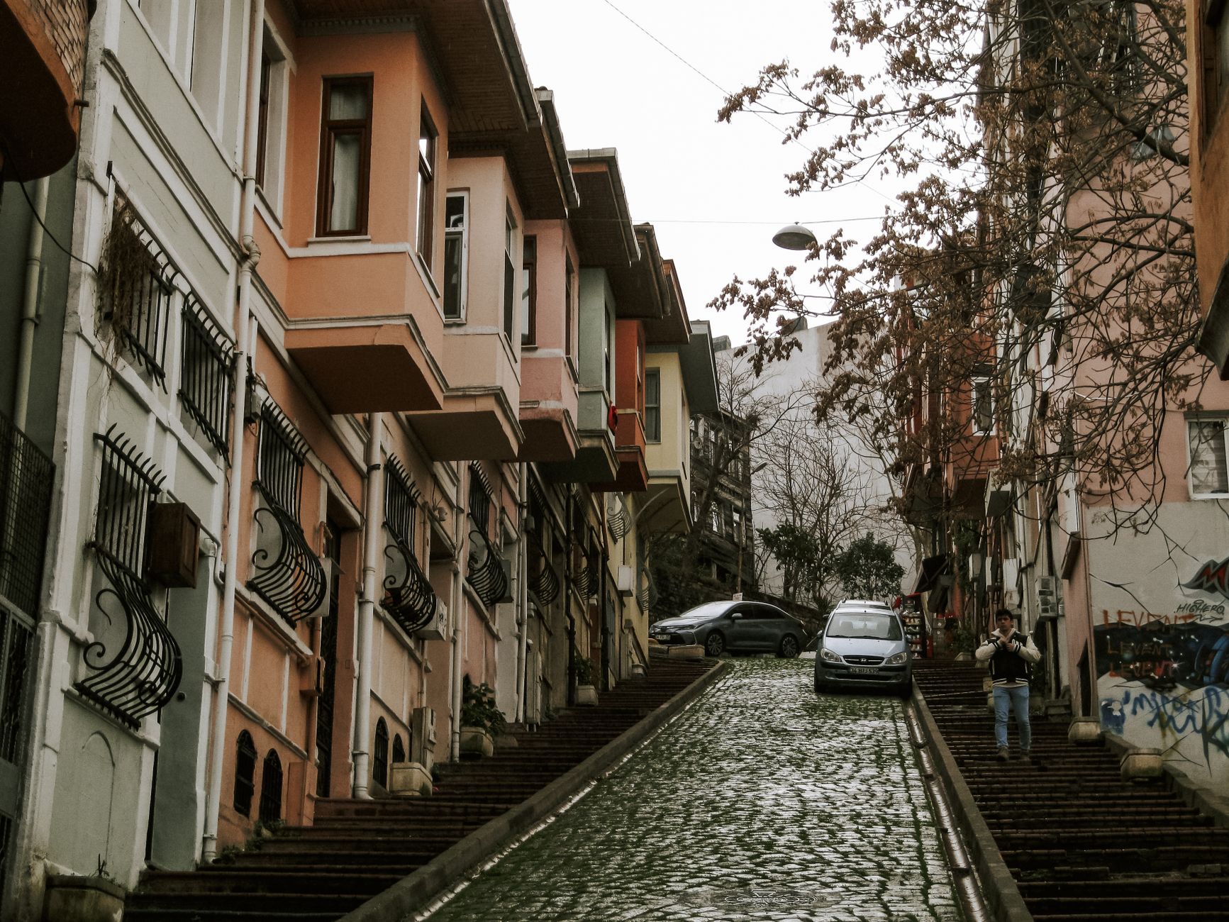 Steep, brightly painted streets in the Balat district.