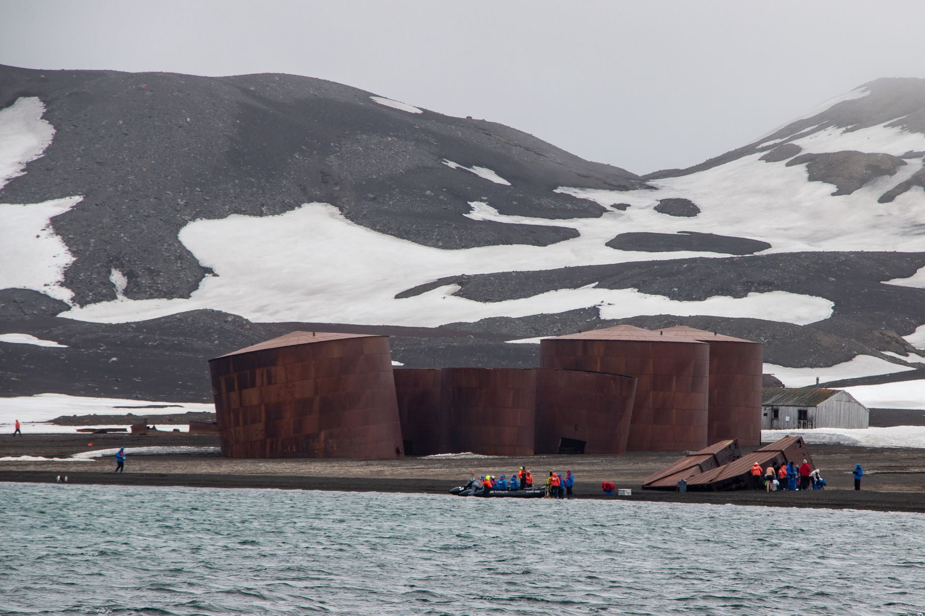 The abandoned Hektor whaling station at Whalers Bay, left standing since 1931.
