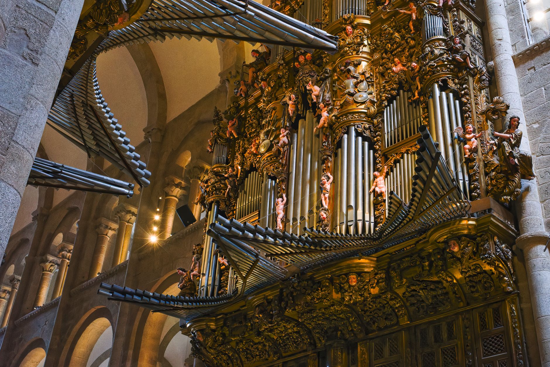 The Botafumeiro, the giant incense burner swung during select Pilgrim's Masses inside the cathedral.