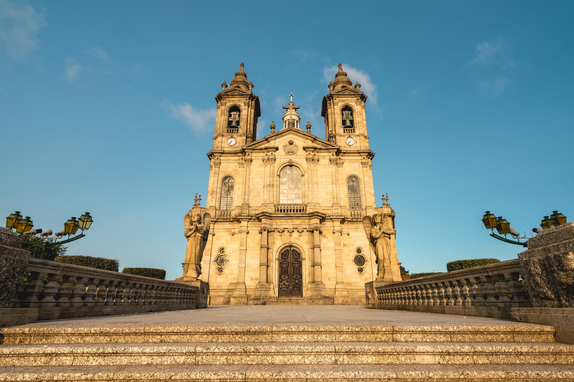 The first glimpse of Santiago's cathedral spires from Monte do Gozo.