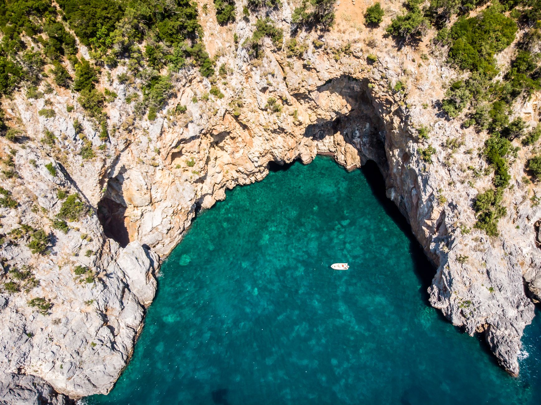 The Grotta dello Smeraldo near Conca dei Marini, lit an unearthly green by refracted daylight.