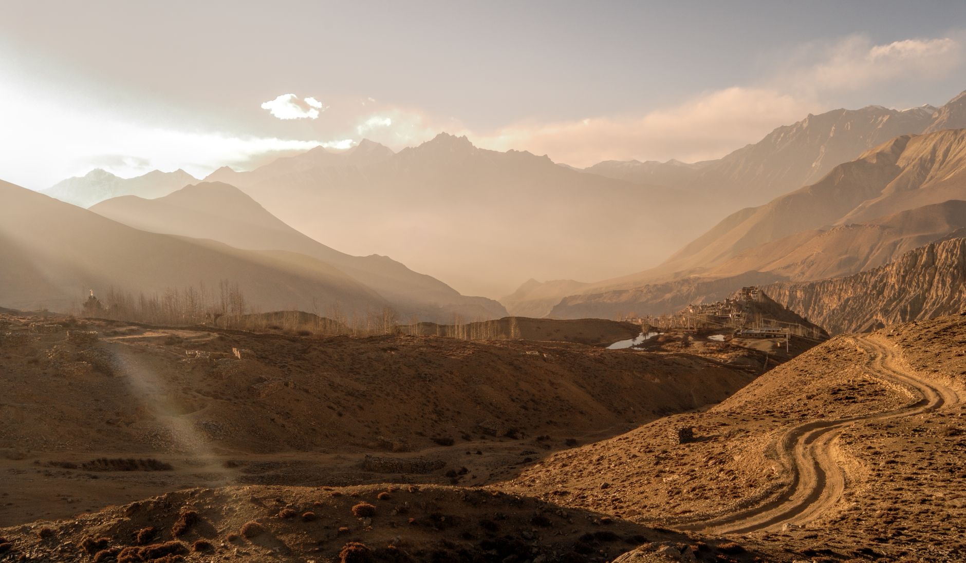 The Kali Gandaki gorge near Jomsom, where afternoon winds funnel hard through the valley.