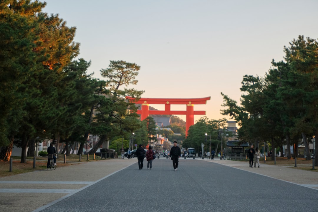 The lower gates at Fushimi Inari just after sunrise, when the shrine belongs almost entirely to the crows.