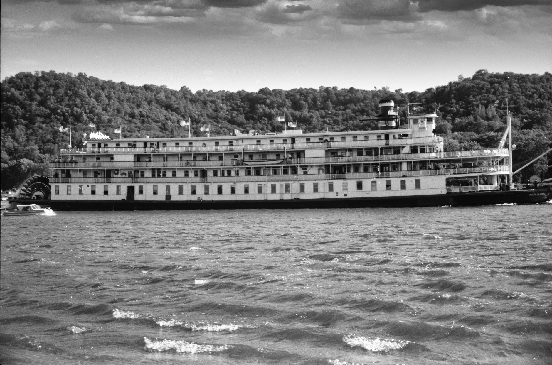 The Murray Princess's stern paddle wheel churning the river at dusk.
