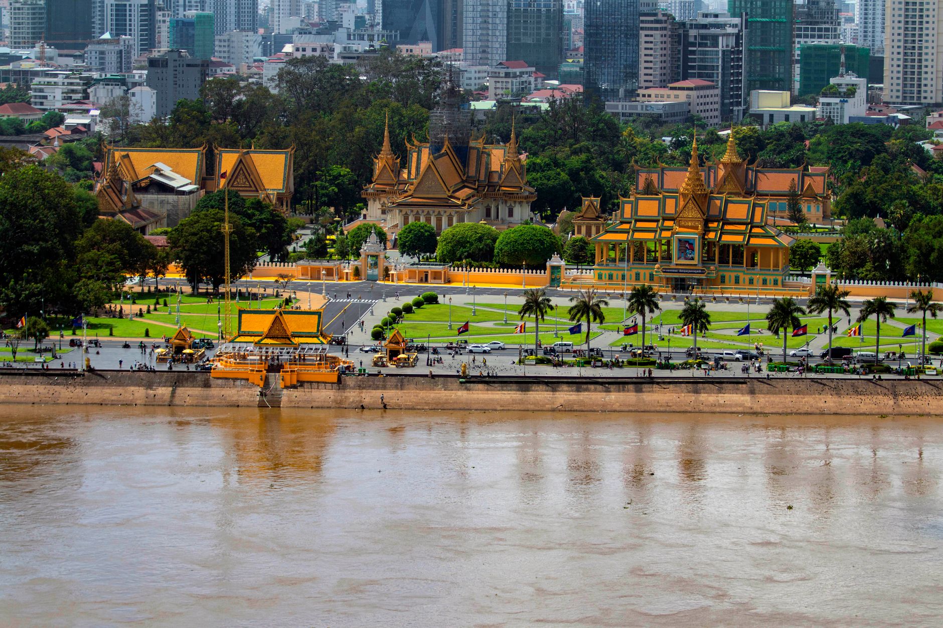 The Royal Palace and Sisowath Quay sit directly on Phnom Penh's riverfront, an easy walk from most ship berths.