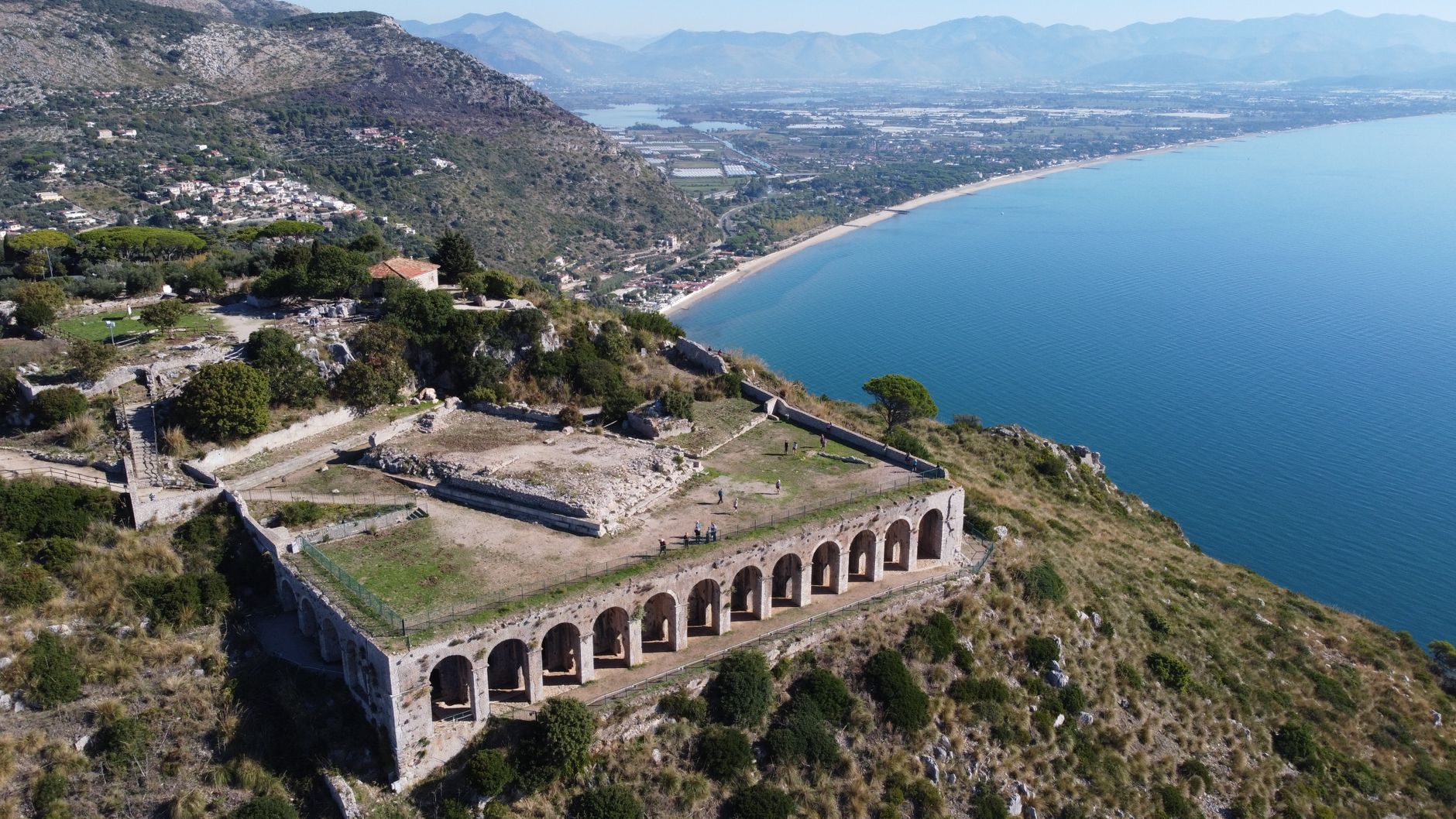 The Temple of Jupiter Anxur above Terracina, with the Gulf of Gaeta beyond.