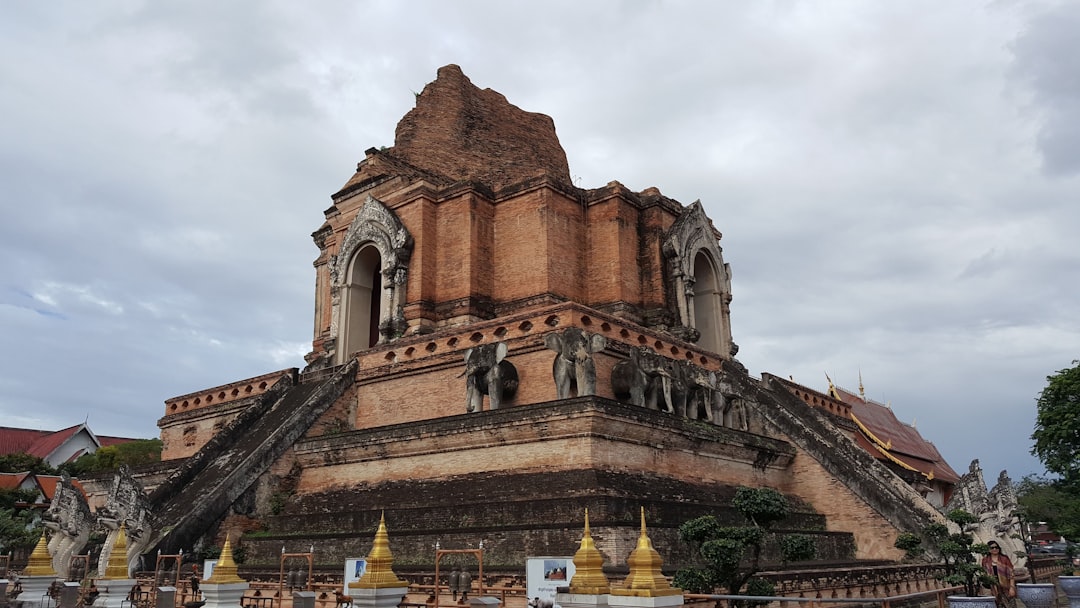 The weathered brick chedi at Wat Chedi Luang, partially collapsed since a 1545 earthquake, anchors the Old City's western quarter.
