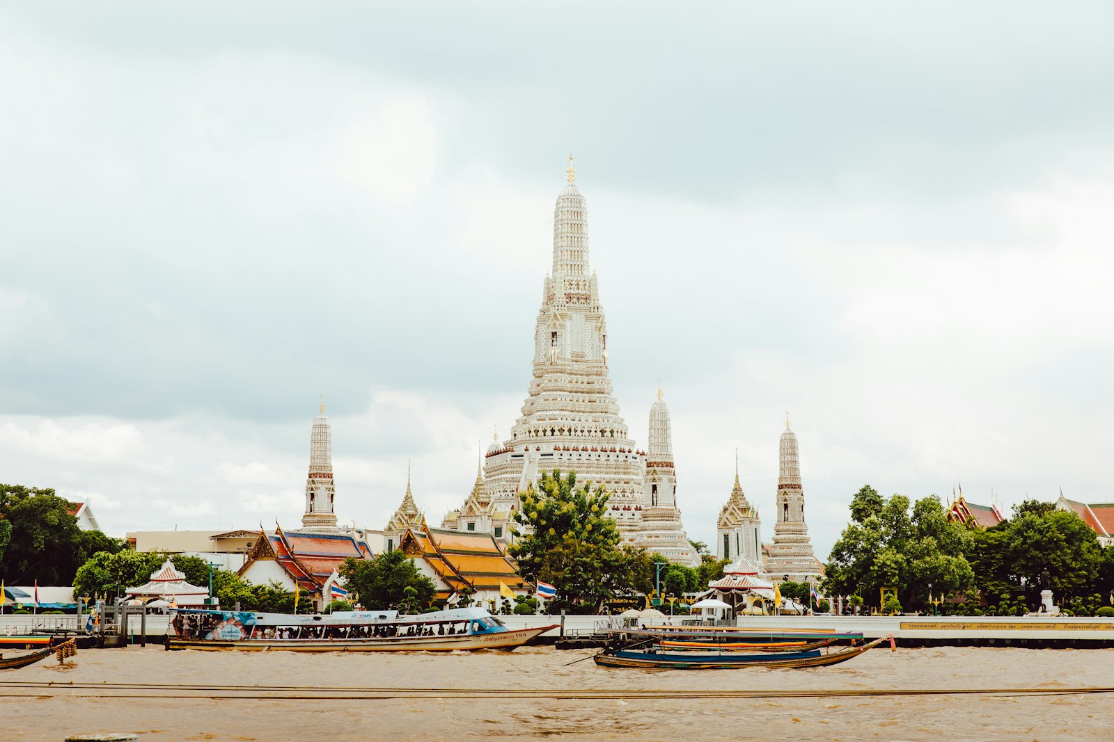 Wat Arun's central prang rises directly from the west bank of the Chao Phraya.