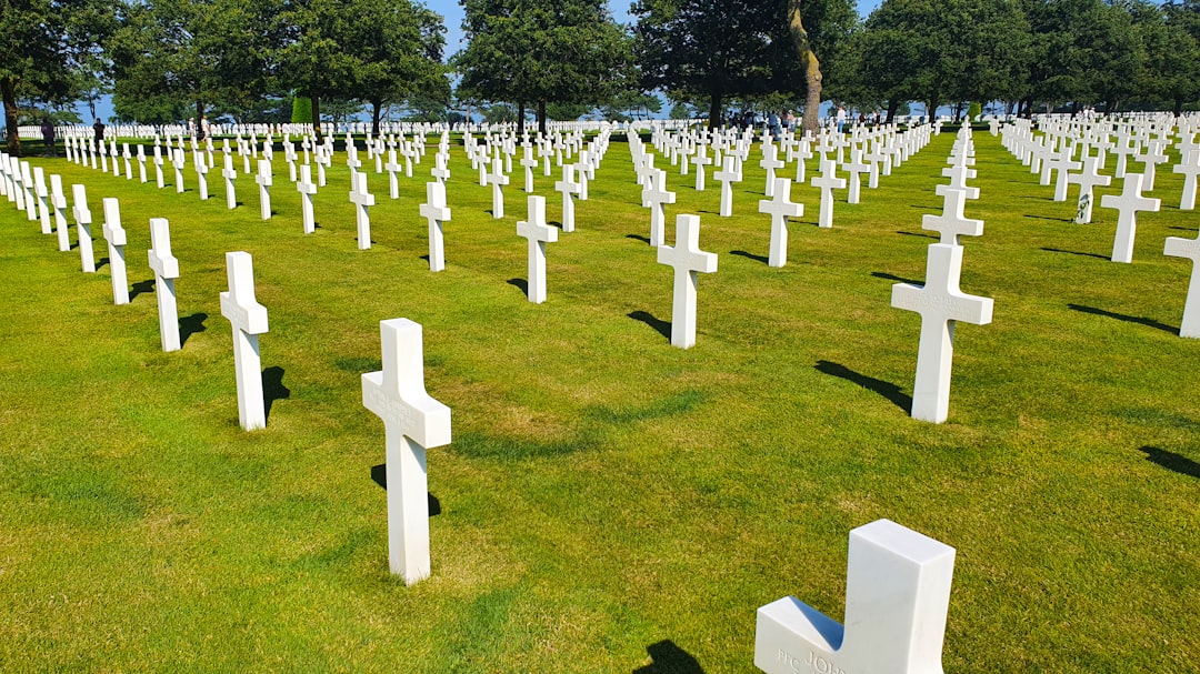 White marble crosses and Stars of David at Normandy American Cemetery, Colleville-sur-Mer, France