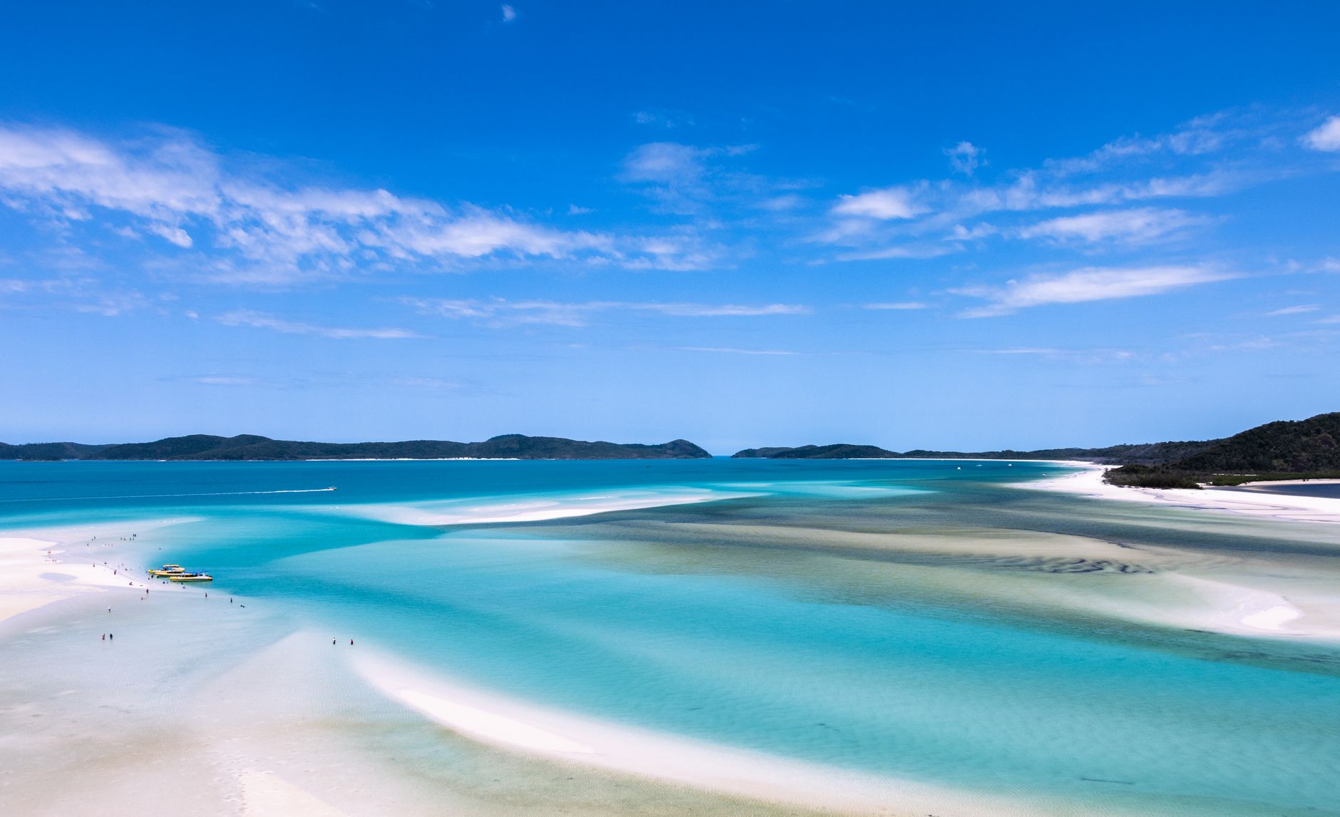 Whitehaven Beach's silica sand runs for about seven kilometres along Whitsunday Island's eastern shore.